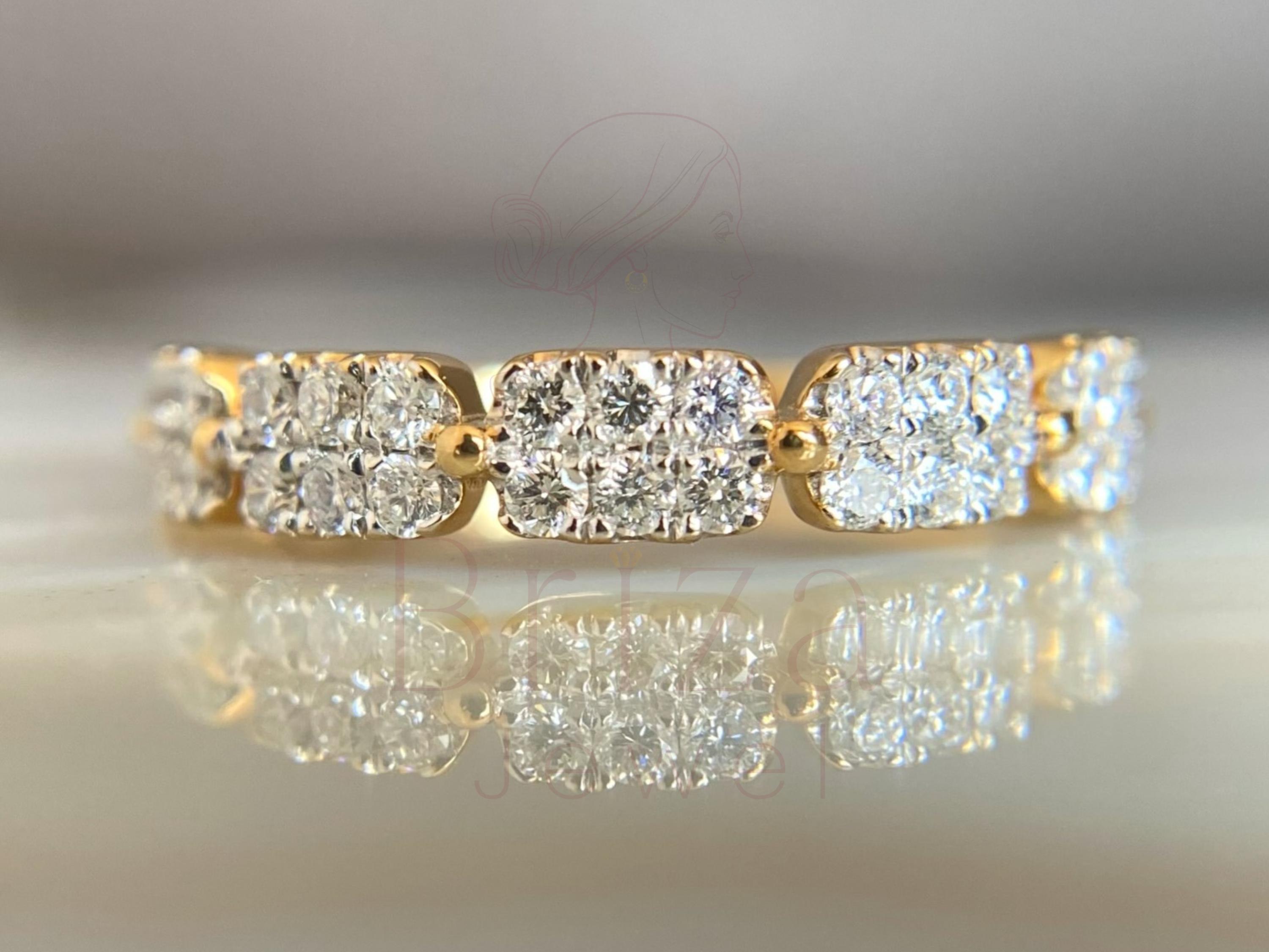 cluster wedding band in gold with lab grown diamonds