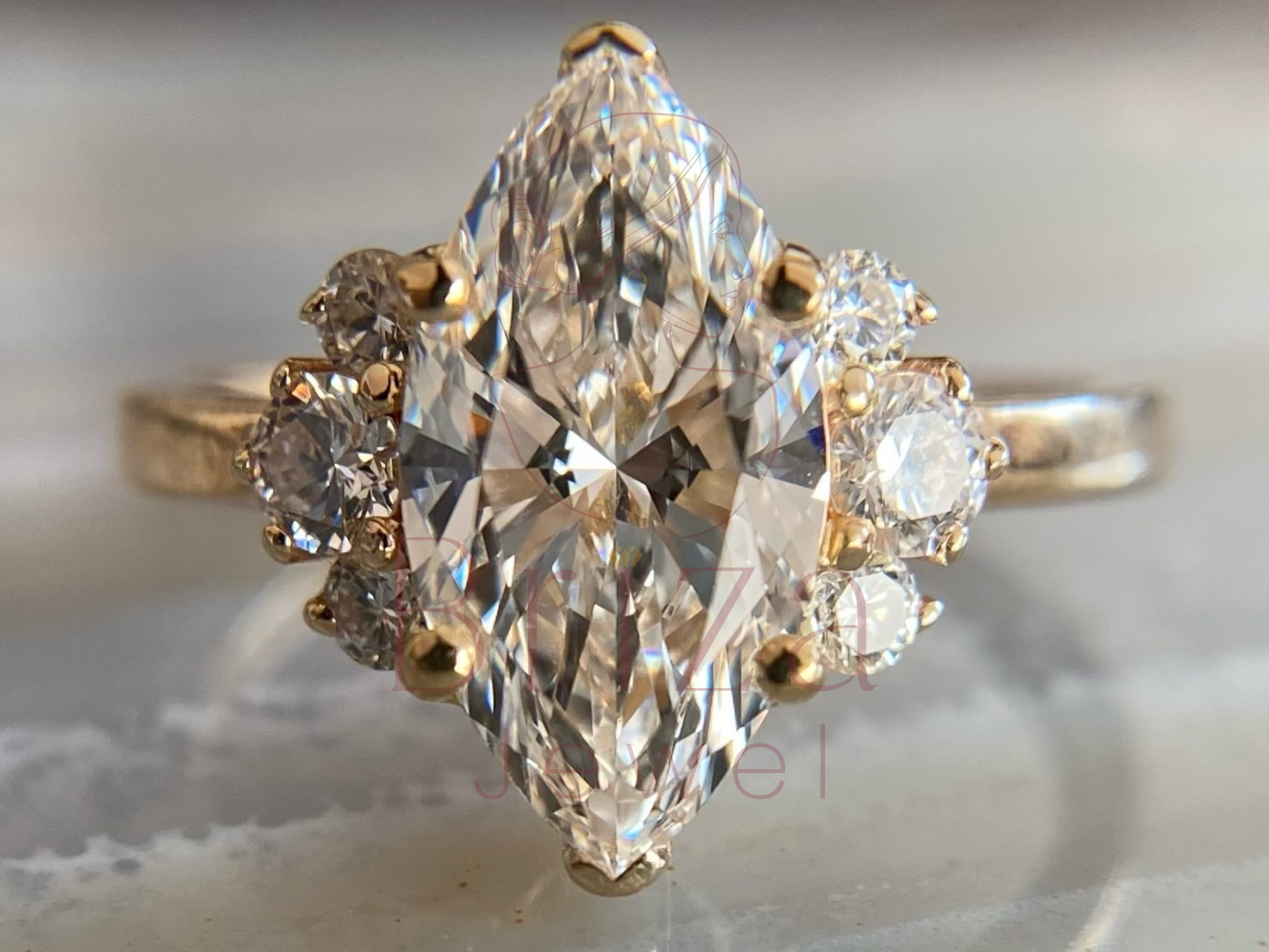 floral diamond ring with round cluster stone design