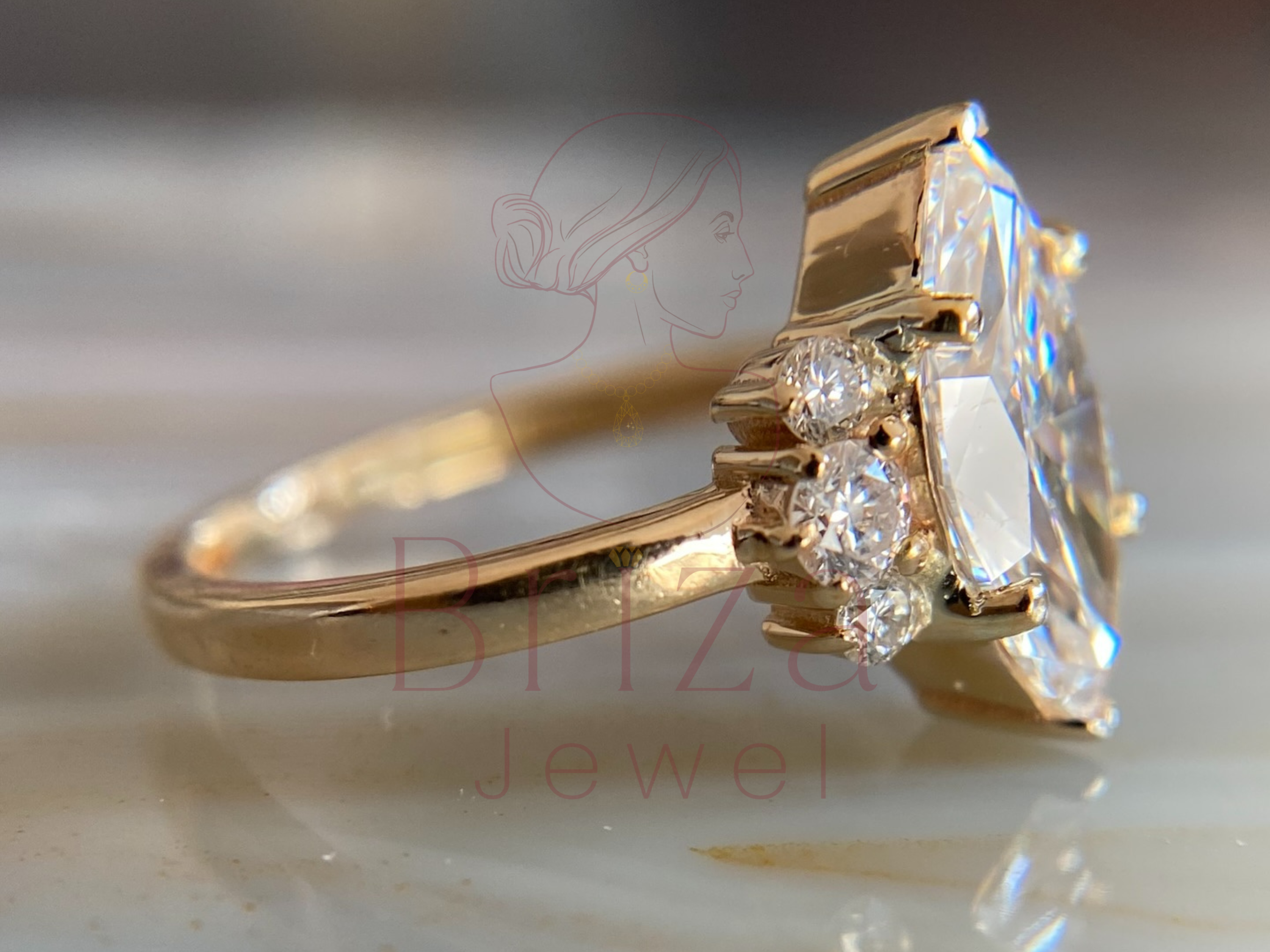 round cluster diamond ring with flower-inspired design