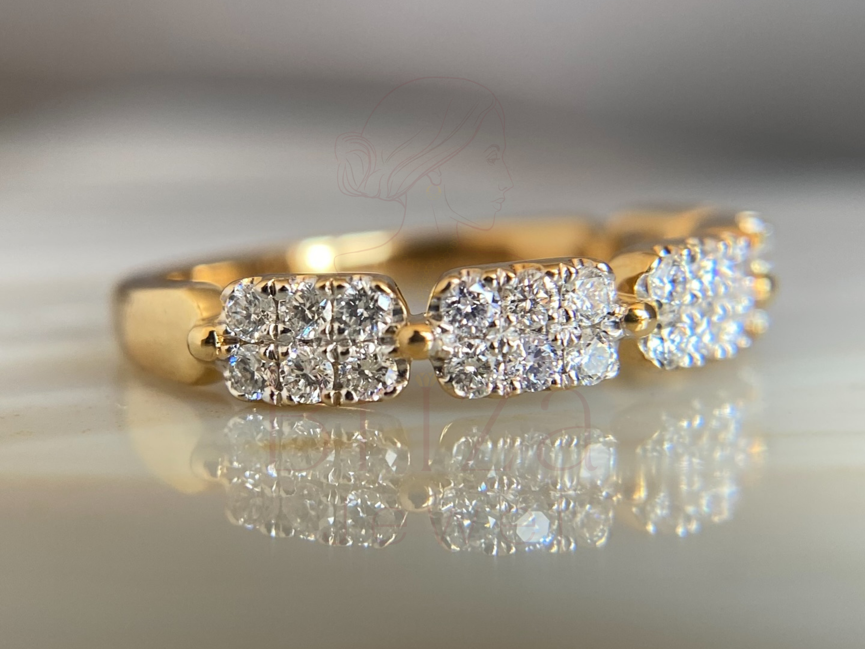 cluster wedding band close-up showing lab diamond setting