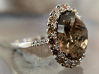 Unique Engagement Ring | Vintage Smoky Quartz Halo Silver Ring