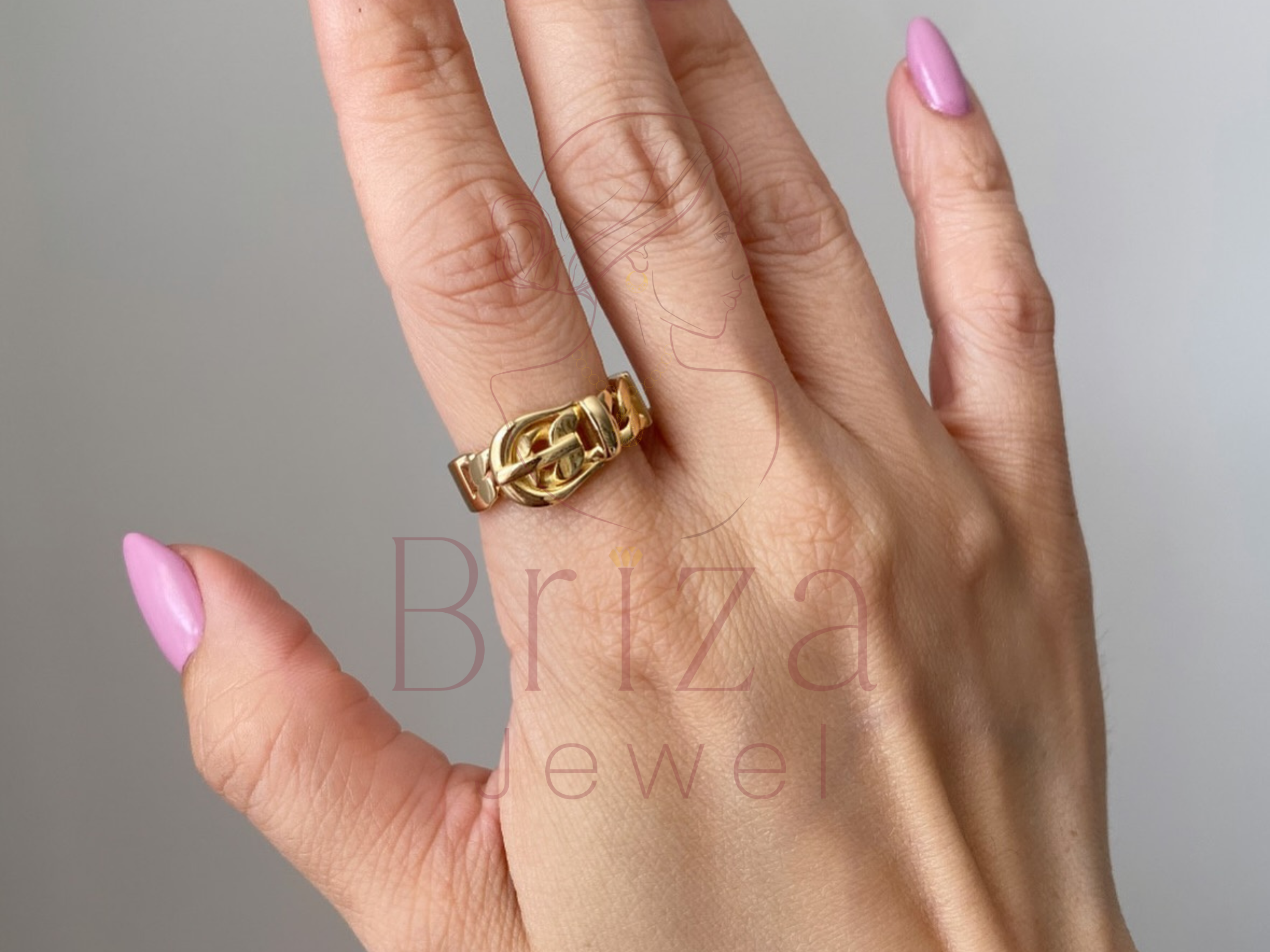 Cuban Link Wedding Band with Chunky Gold Buckle Style