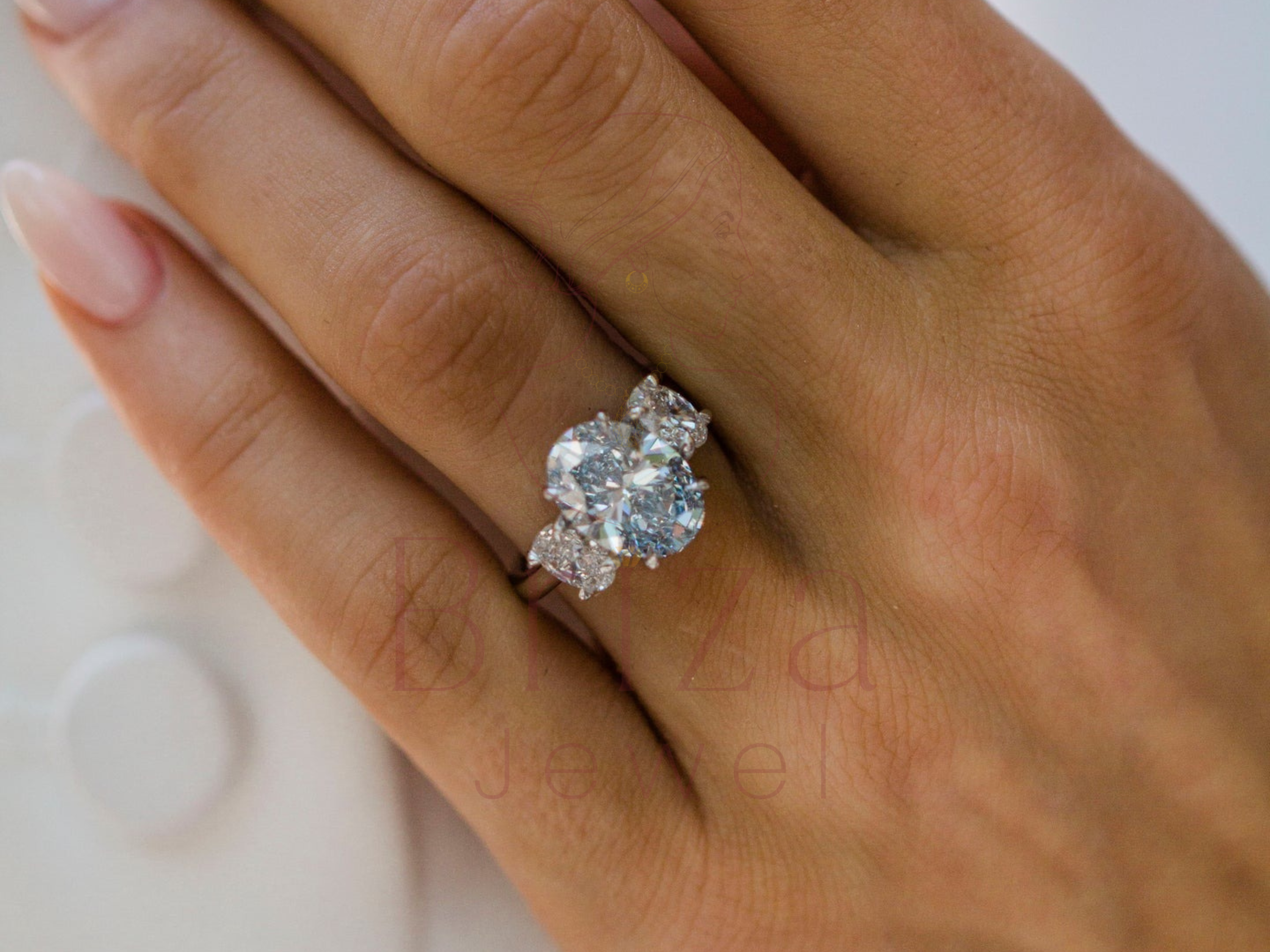 3 Stone Oval Engagement Ring | Luxury White Gold Bridal Jewelry