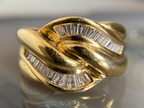 Vintage Gold Dome Ring | Baguette Diamond Retro Cocktail Band