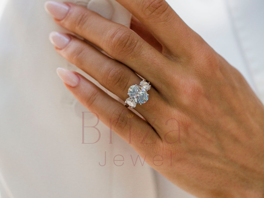 3 Stone Oval Engagement Ring – Elegant White Gold Wedding Ring