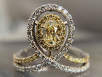 lab grown diamond ring with yellow diamond halo split shank design