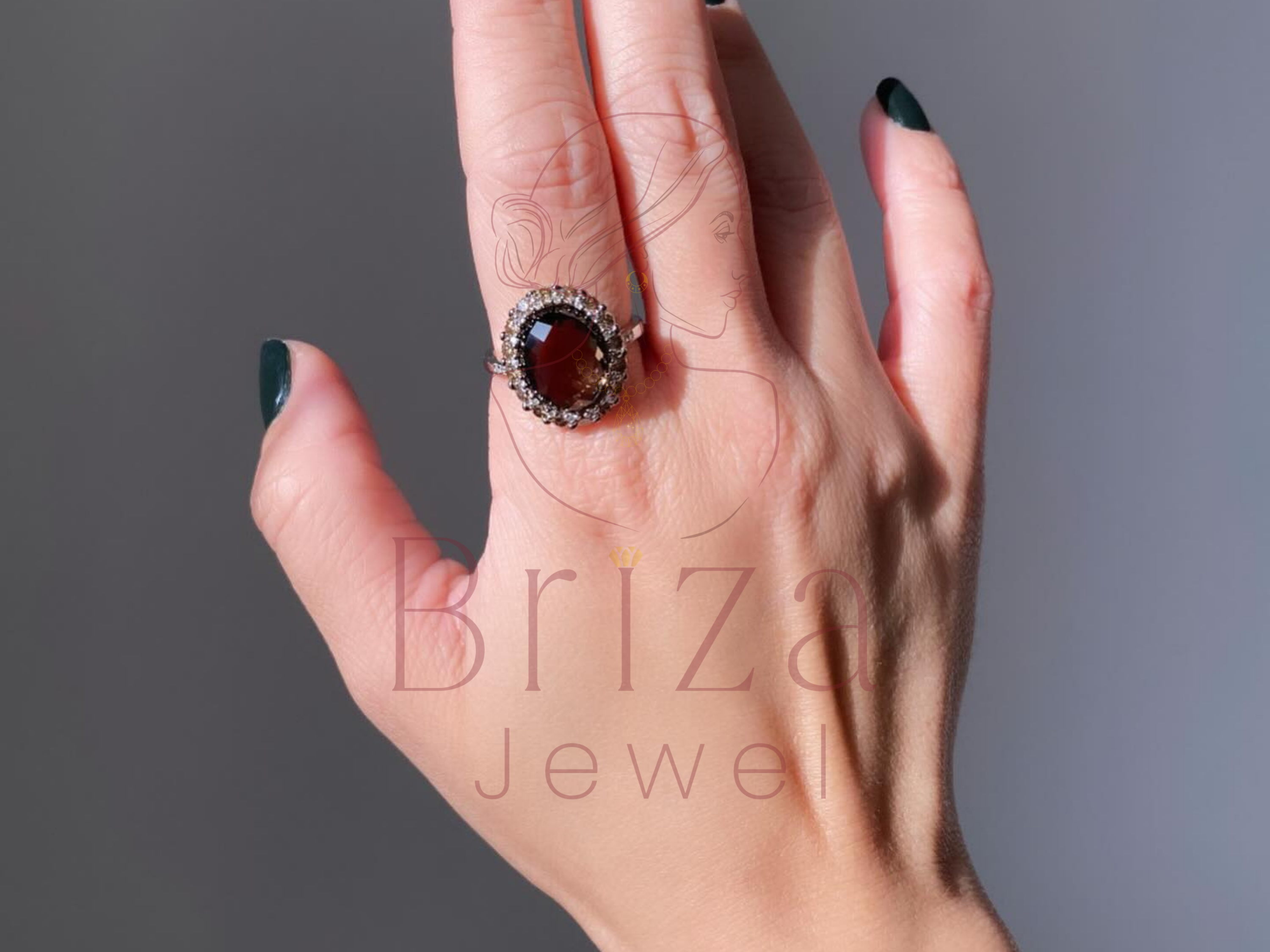 Unique Engagement Ring | Vintage Smoky Quartz Halo Silver Ring