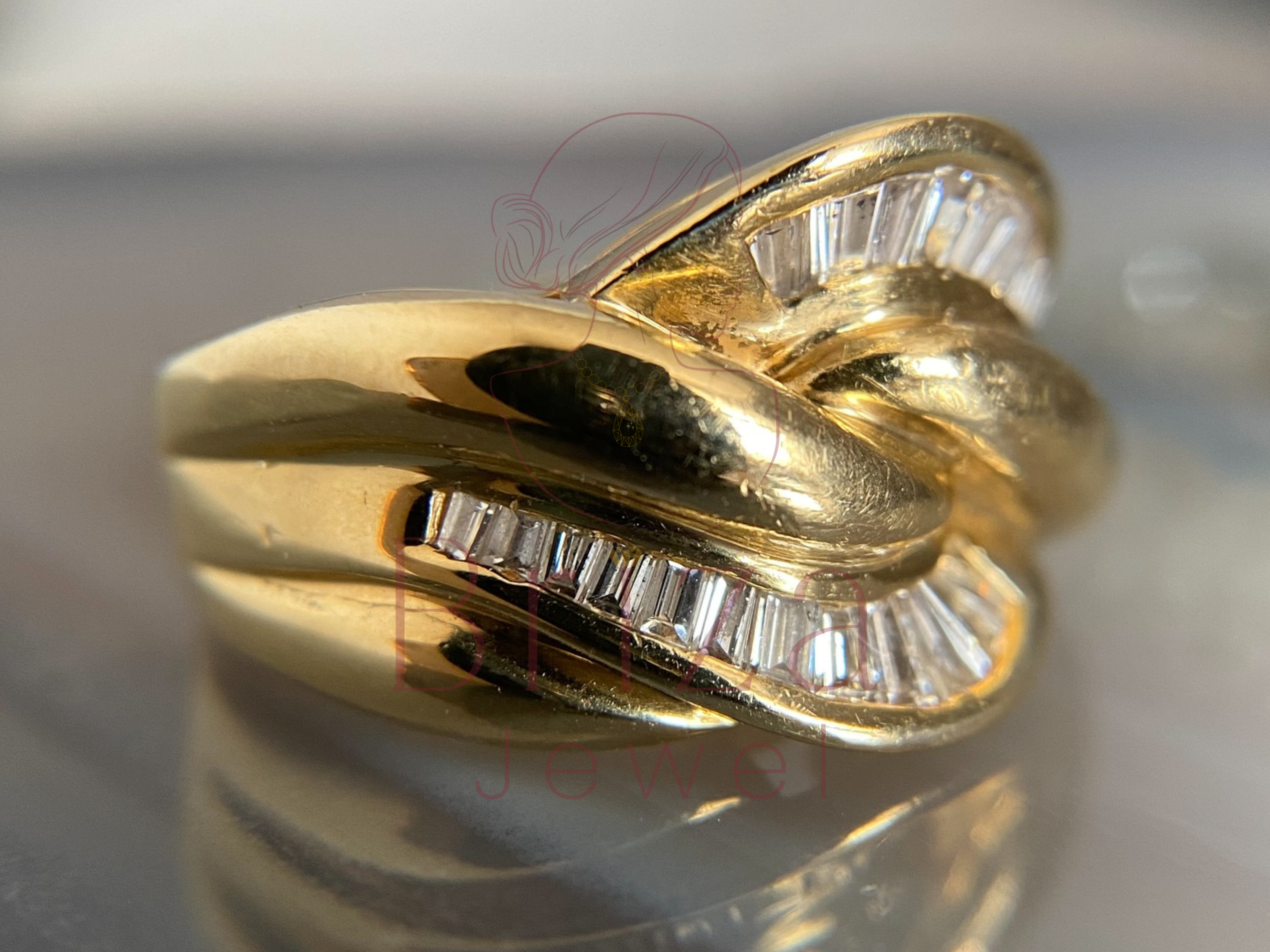 Vintage Gold Dome Ring | Baguette Diamond Retro Cocktail Band