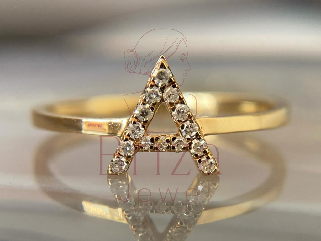 Letter Ring | Personalized Moissanite Initial Gold Stackable