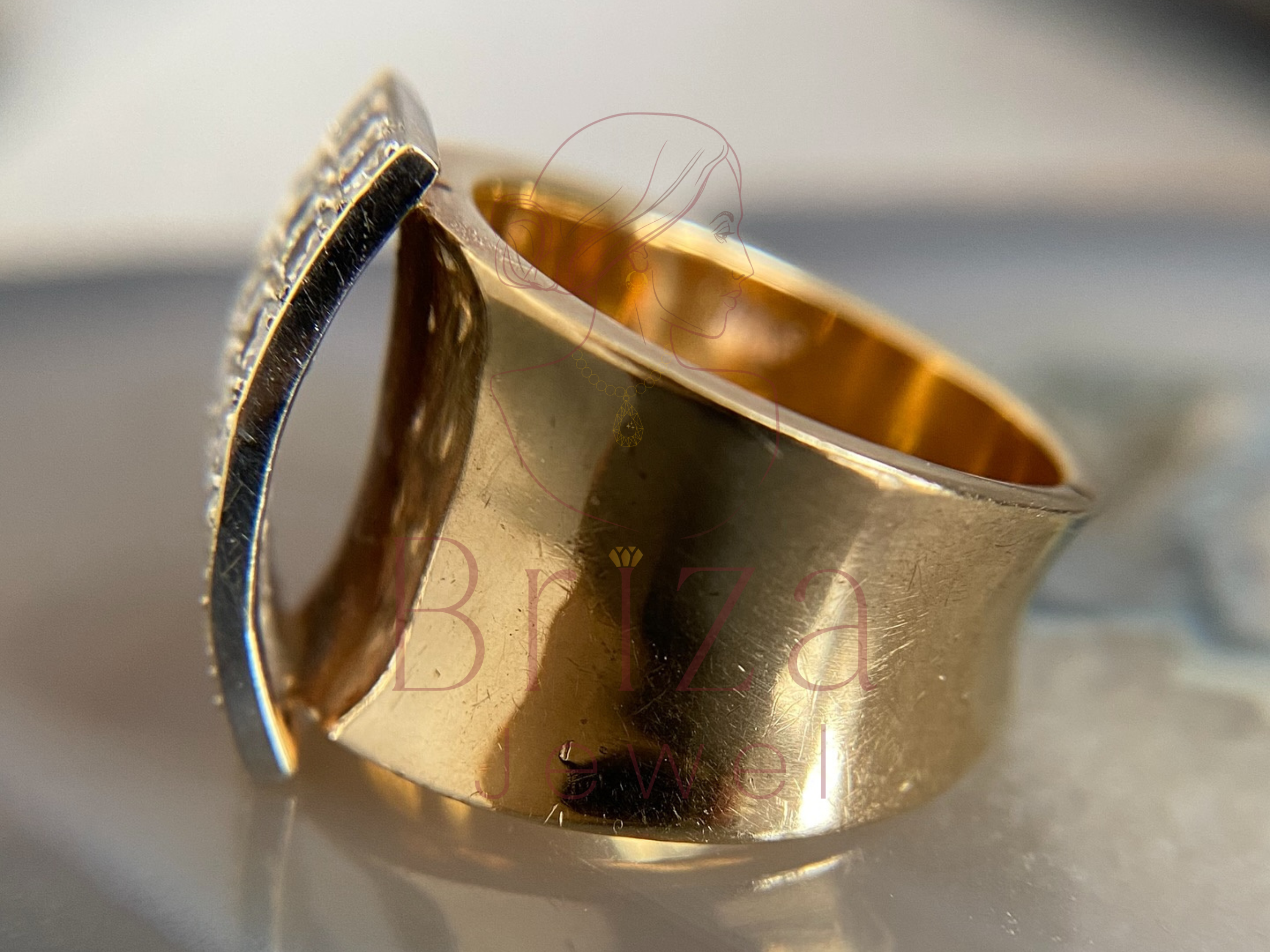 Luxury Wide Gold Band Unisex Wedding Ring with Diamonds