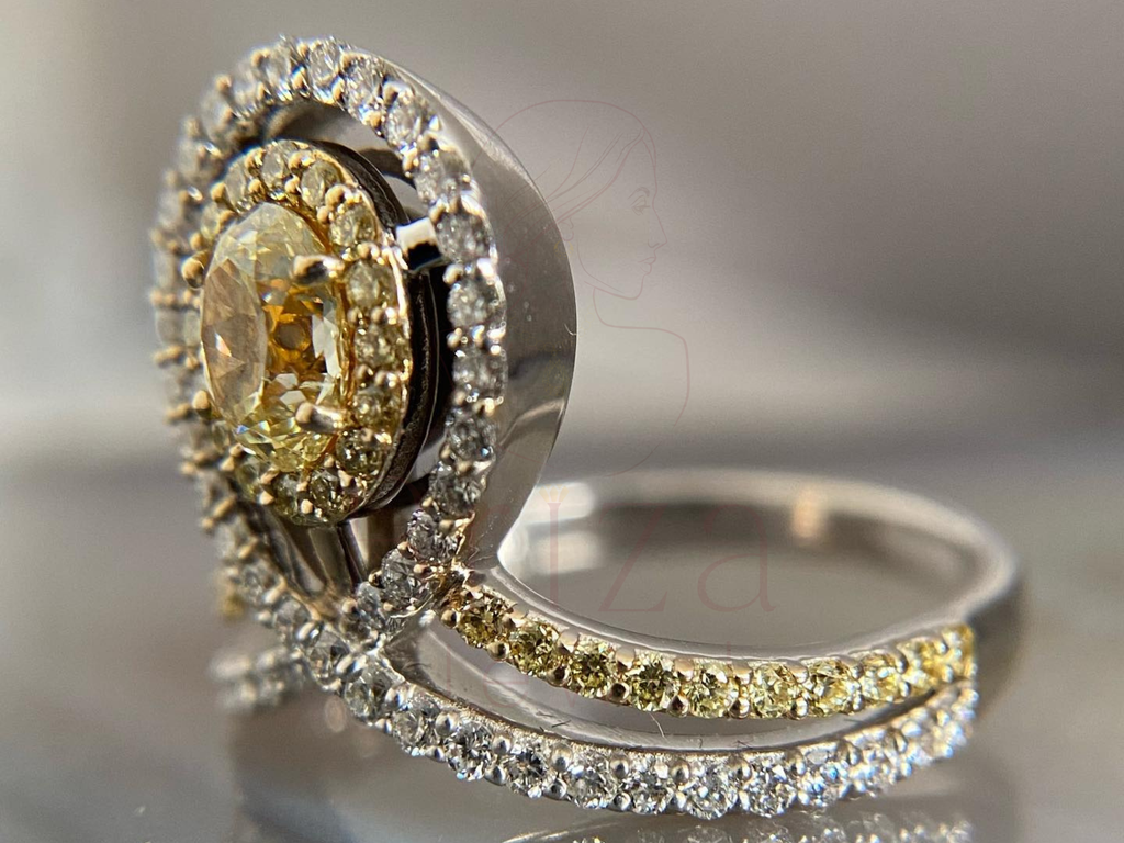 luxury gold engagement jewelry worn on hand lifestyle view