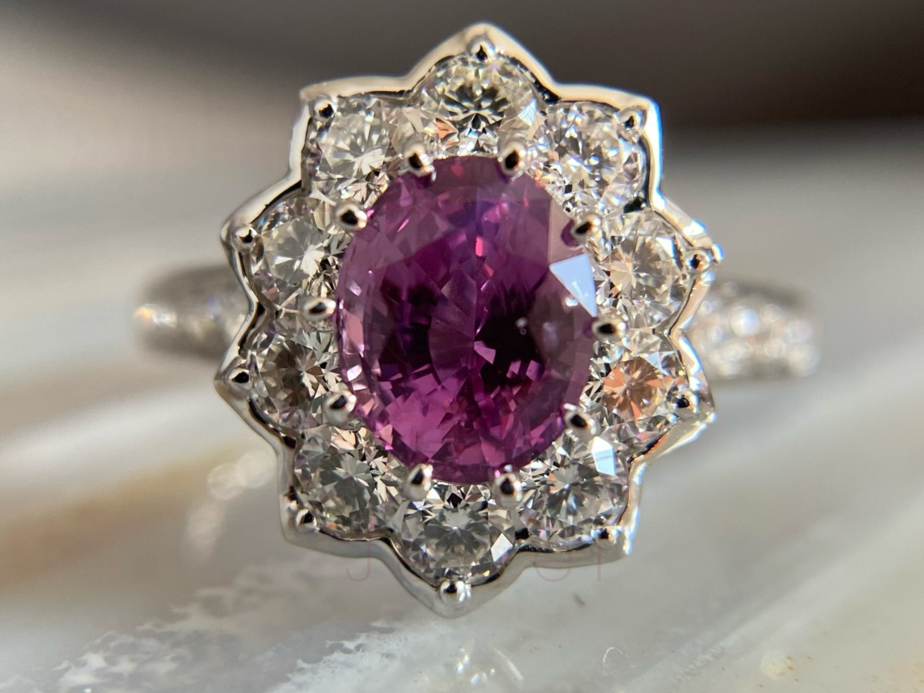  Pink Sapphire Band Ring | Diamond Halo Luxury Jewelry Gift