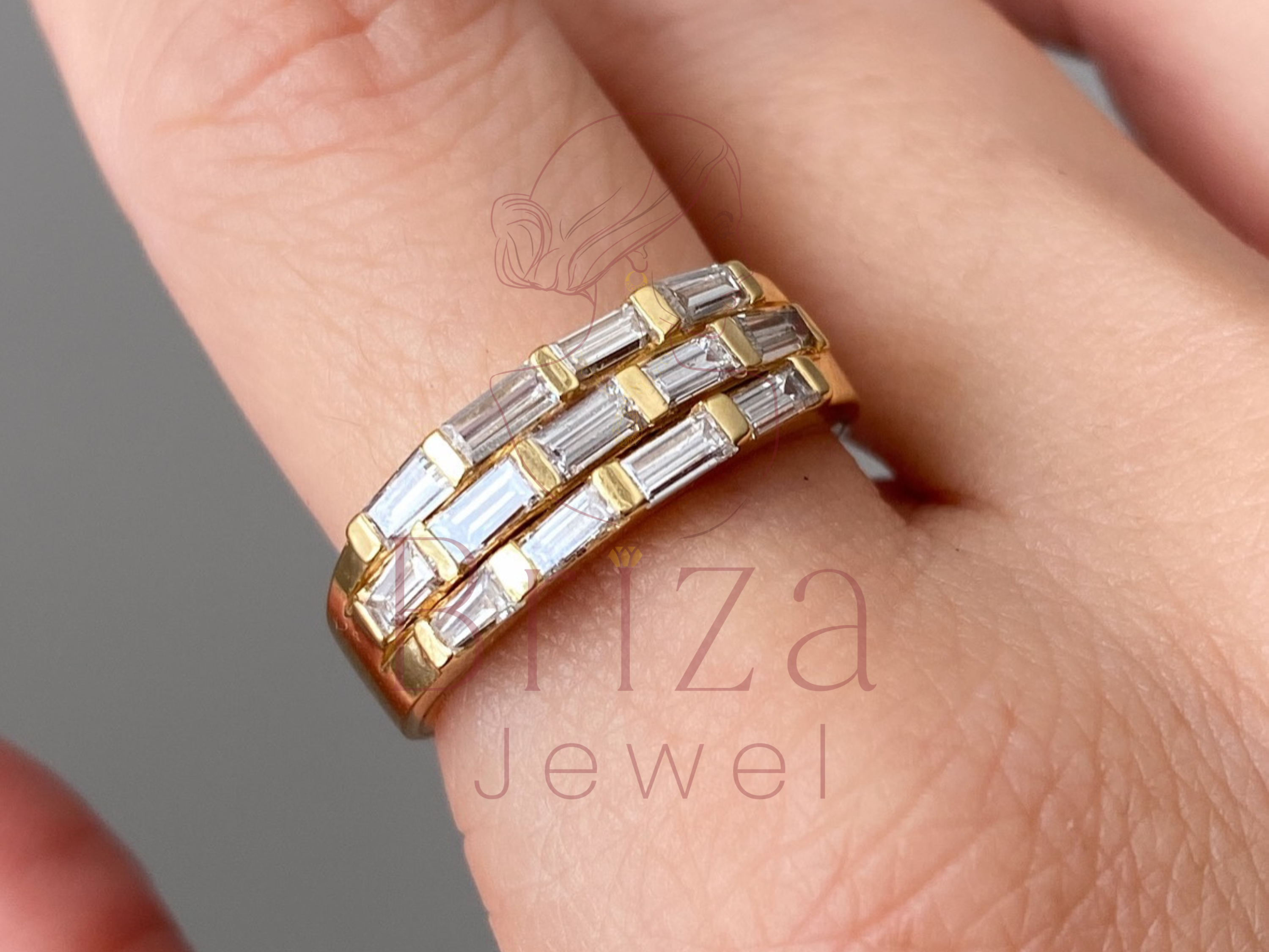 Baguette Ring Band with Sleek Geometric Styling in Yellow Gold