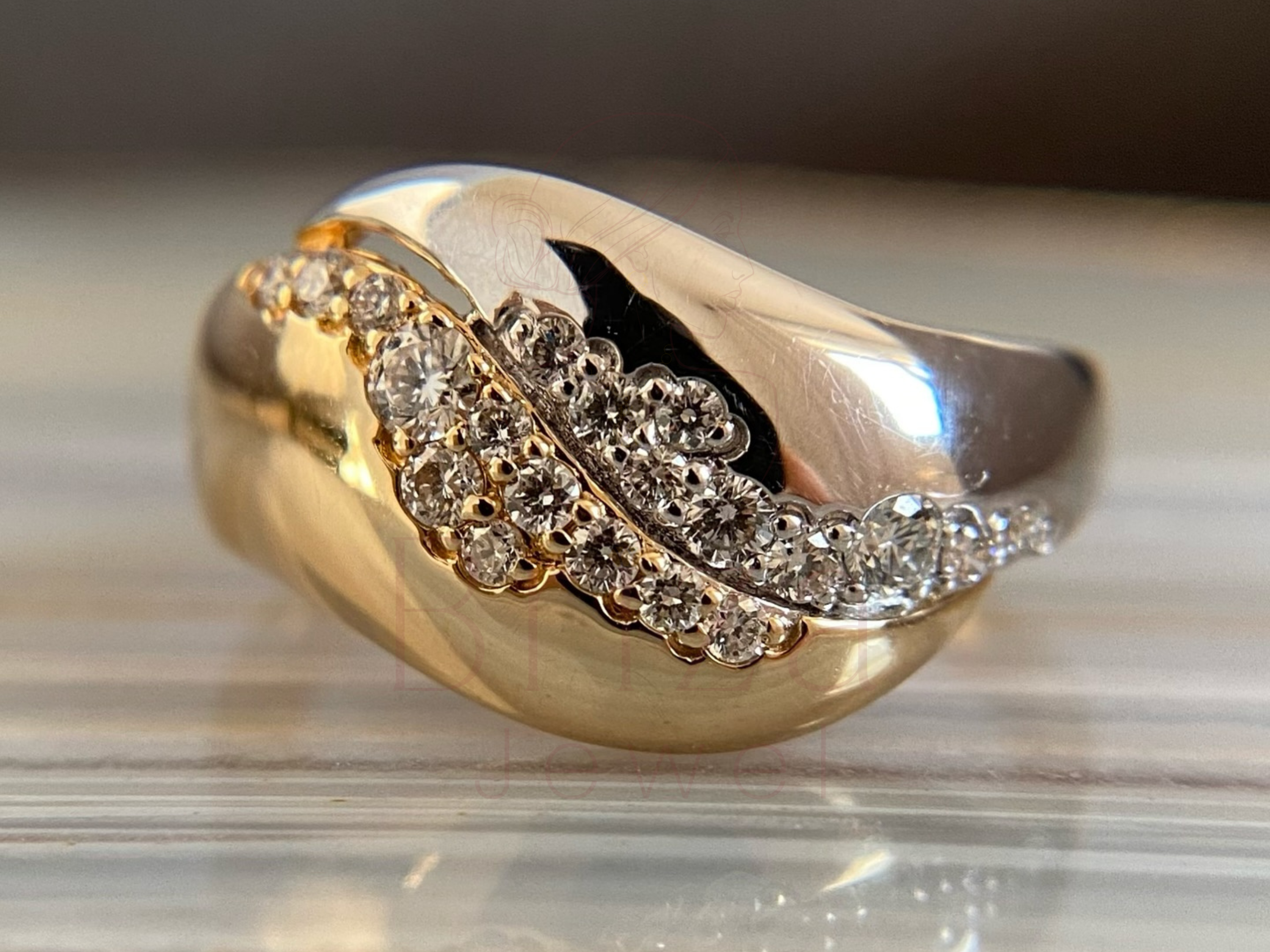 Vintage Gold Wave Diamond Band | Unique Bridal Statement Ring