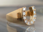 Gold Horseshoe Ring with Lab Diamond Lucky Statement Jewelry