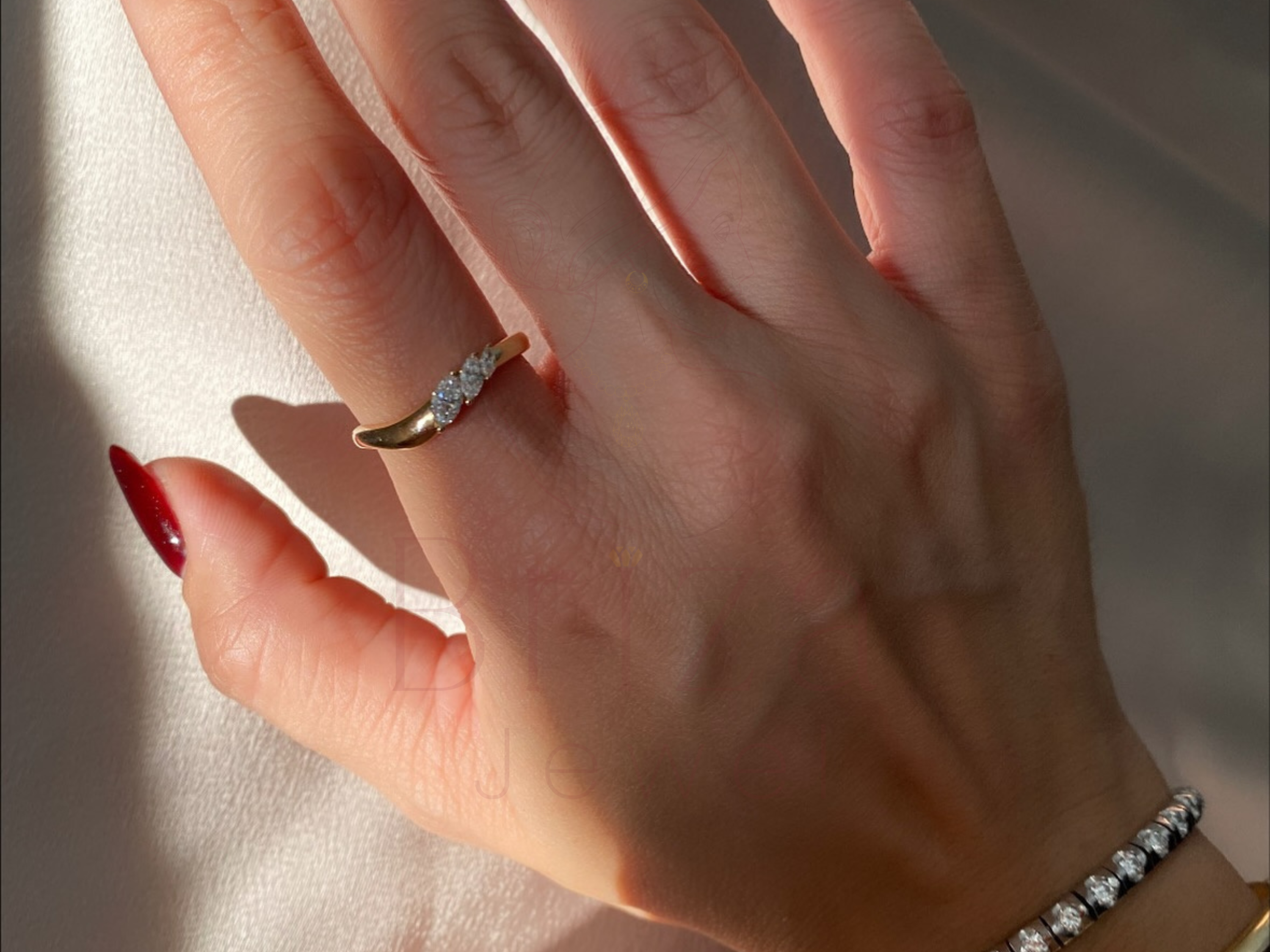 Three Stone Wedding Ring with Elegant Trilogy Design