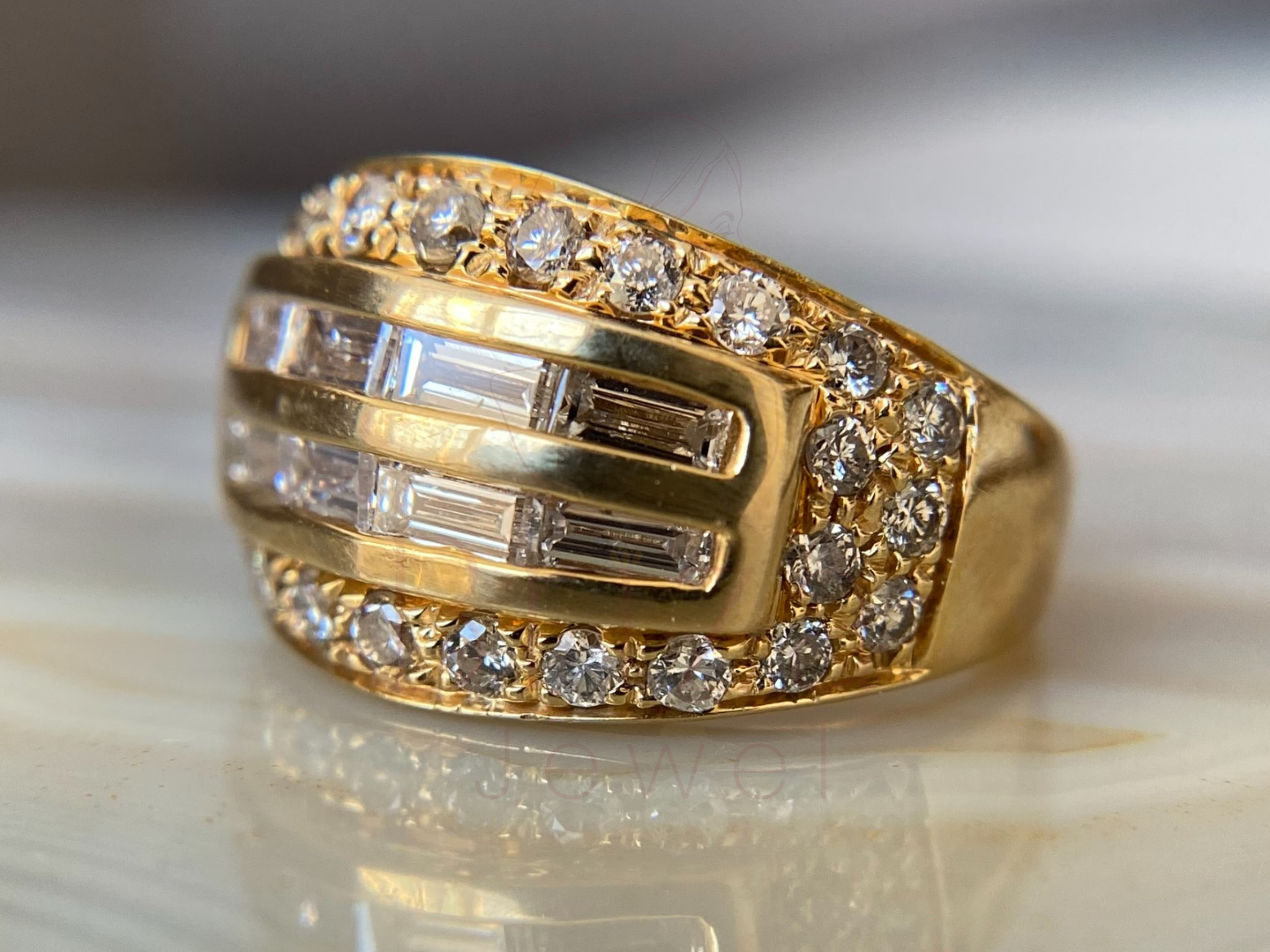 18K vintage statement band with linear gemstone setting