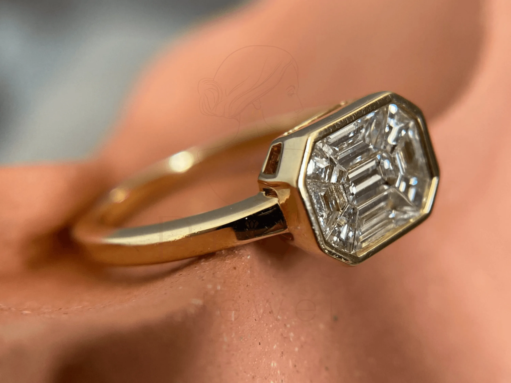 Engagement Ring With Bezel Setting Emerald Cut Diamond