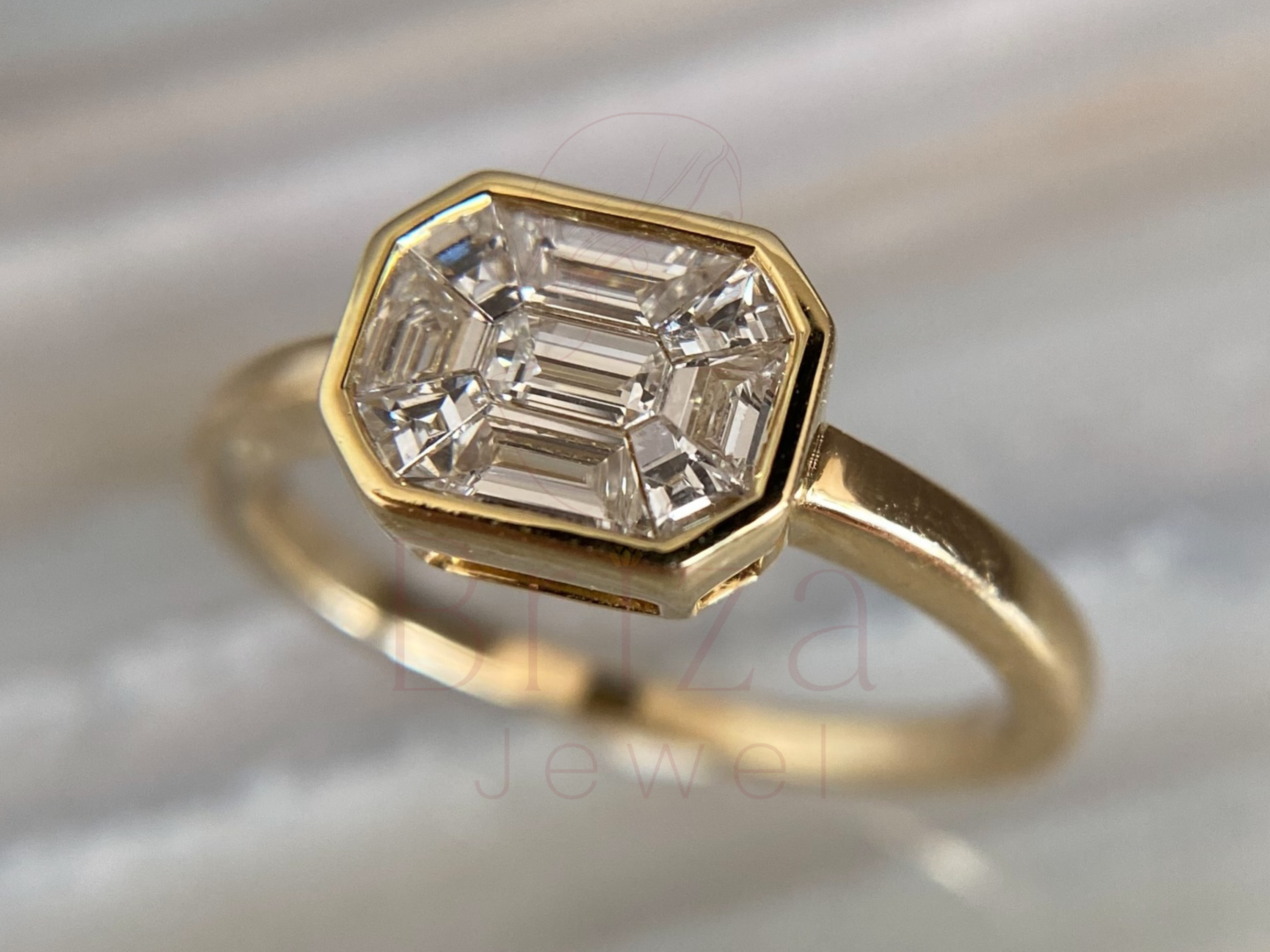 minimal gold diamond ring worn on hand lifestyle view