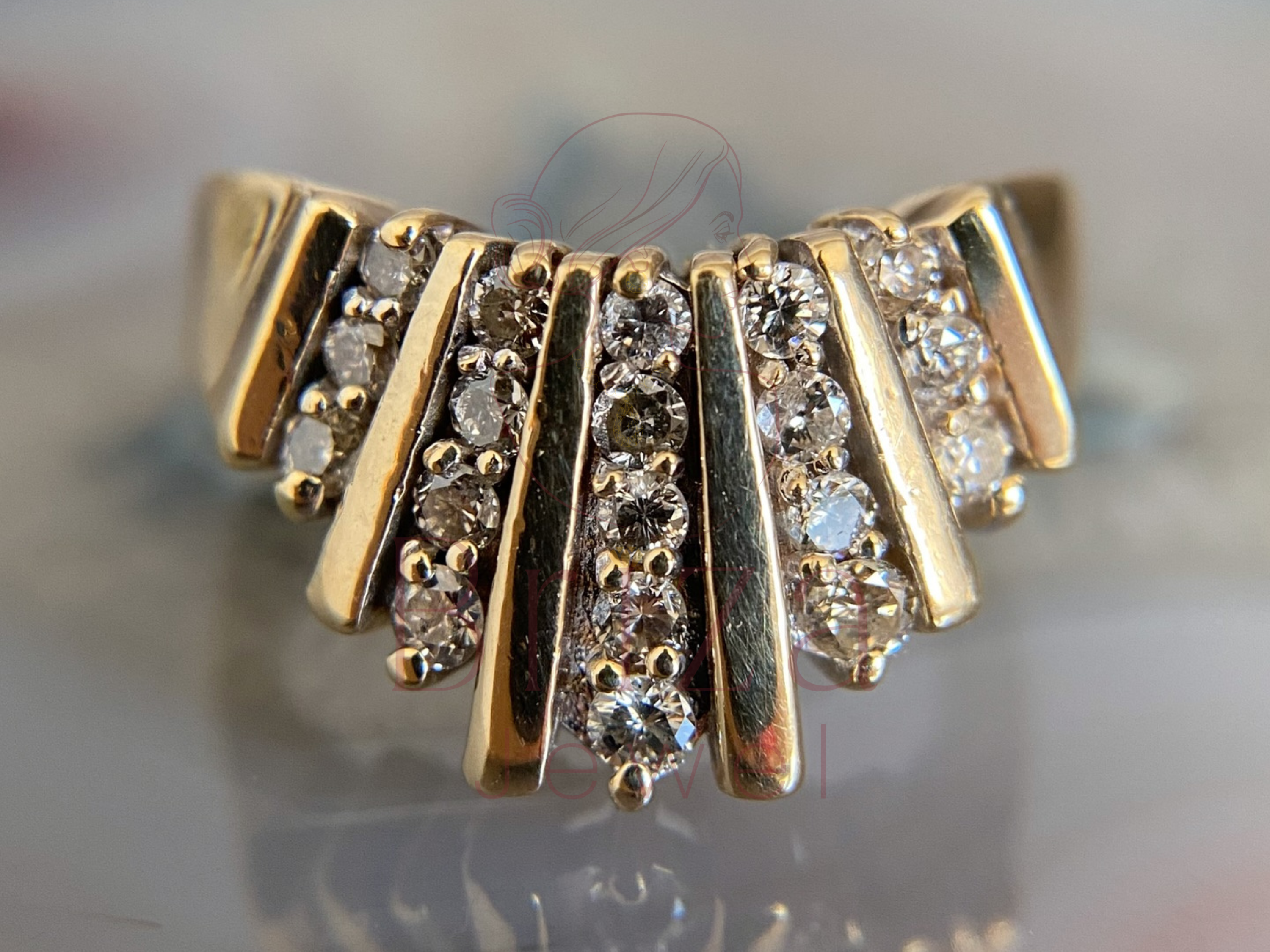 Art Deco Wedding Ring with Diamond Fan Cluster Design in Gold