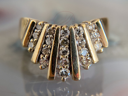 Art Deco Wedding Ring with Diamond Fan Cluster Design in Gold