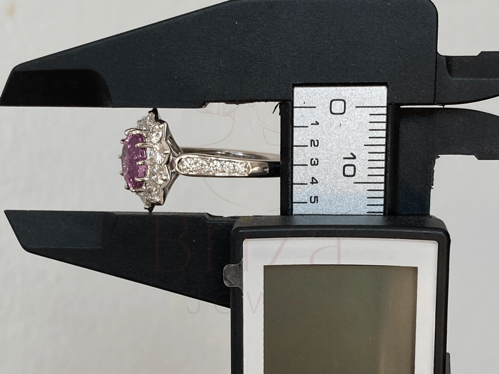 Pink Sapphire Band with Diamond Halo | Luxury Engagement Ring