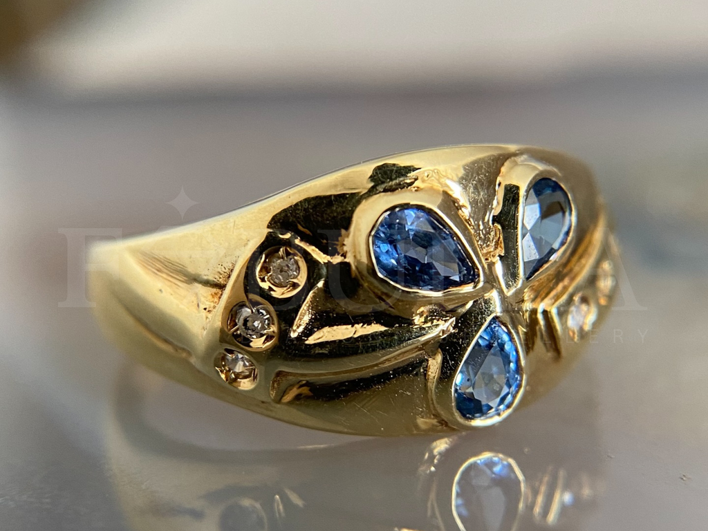 Floral Sapphire Ring | Vintage Gold Diamond Cluster Cocktail Ring