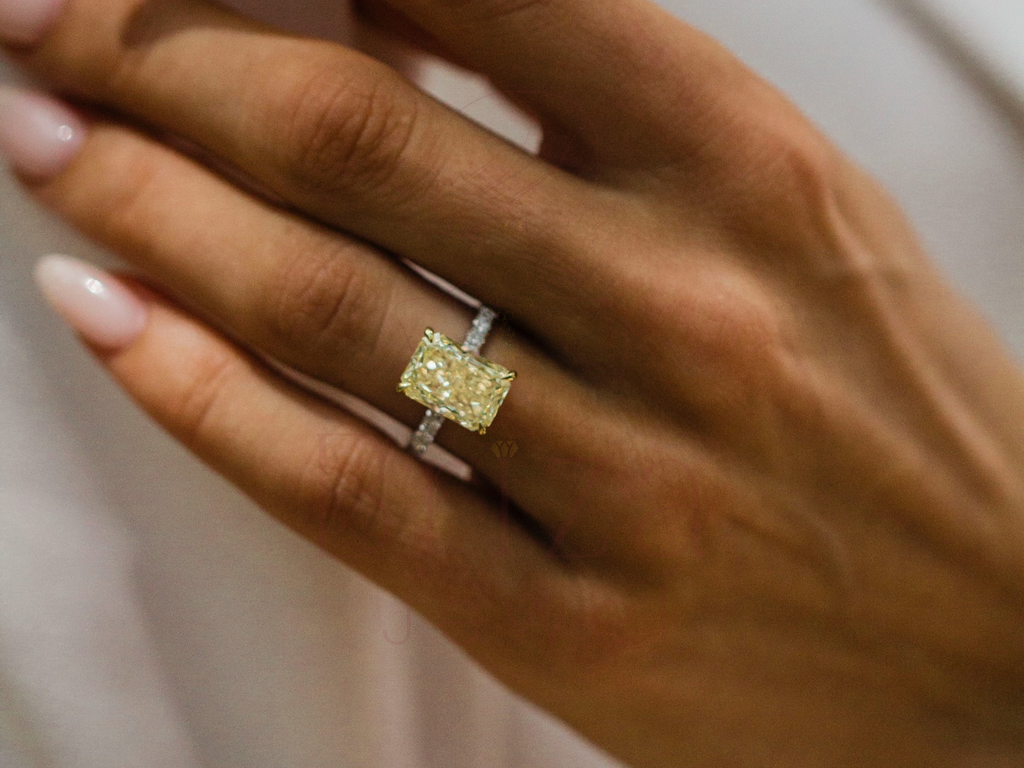 Radiant Cut 4.00 CT Yellow Diamond Halo Engagement Ring
