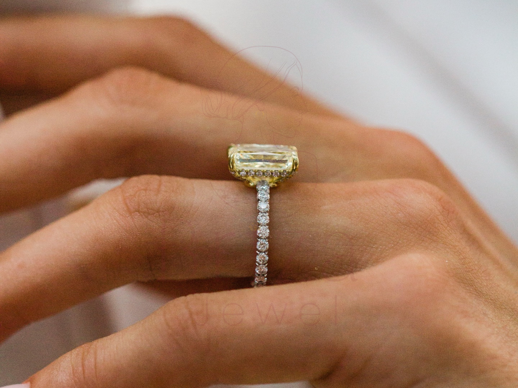 Radiant Cut 4.00 CT Yellow Diamond Halo Engagement Ring