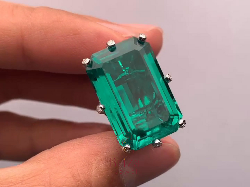 Art Deco Engagement Ring with Emerald Cut Green Gemstone | Briza Jewel