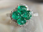 Cluster Emerald Ring with Diamond Halo Engagement Ring | Briza Jewel