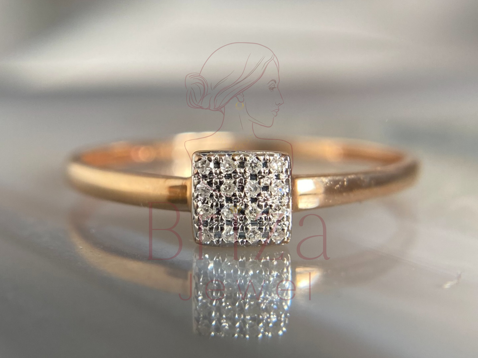 Square Diamond Ring – Pavé Stacking Band in Silver, Gold & Platinum | Briza Jewel