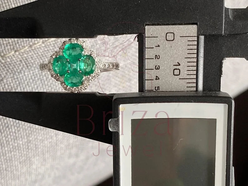 Cluster Emerald Ring - Lab Grown Diamond Halo | Briza Jewel