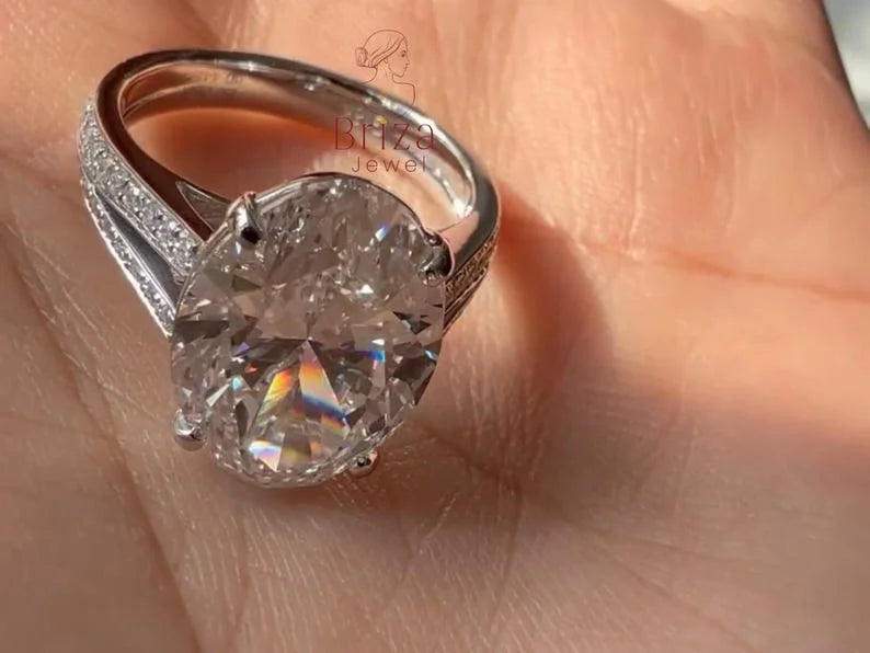Pave Band Engagement Ring - Oval Moissanite | Briza Jewel