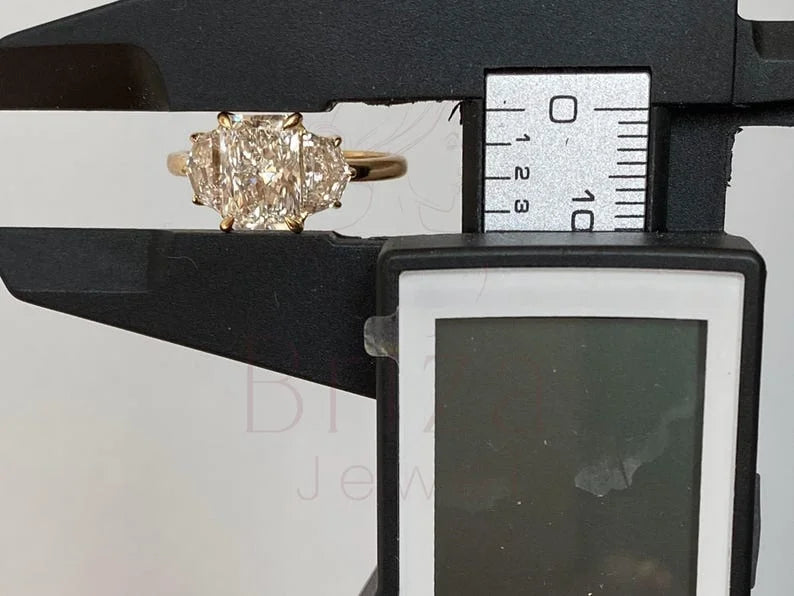 3 stone radiant cut engagement ring - Yellow Gold | Briza Jewel