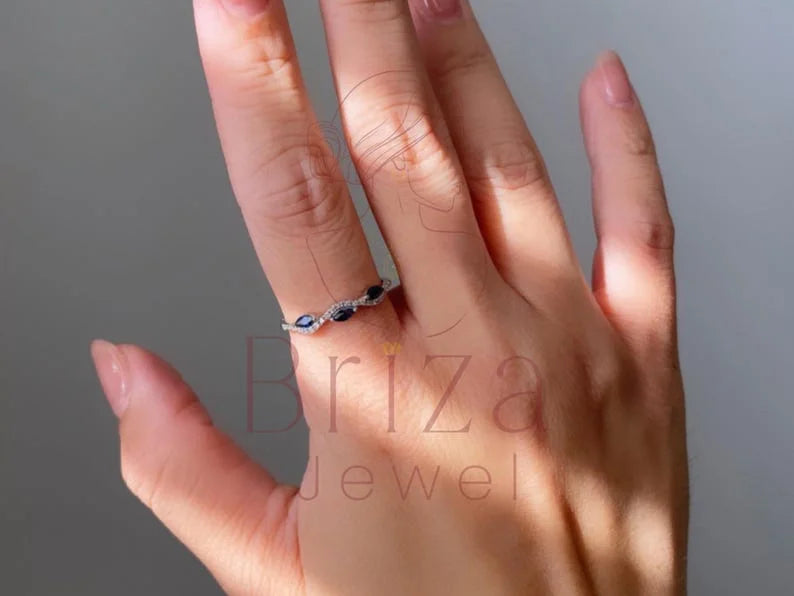 Blue Sapphire Marquise Ring - Lab Grown White Gold Diamond | Briza Jewel