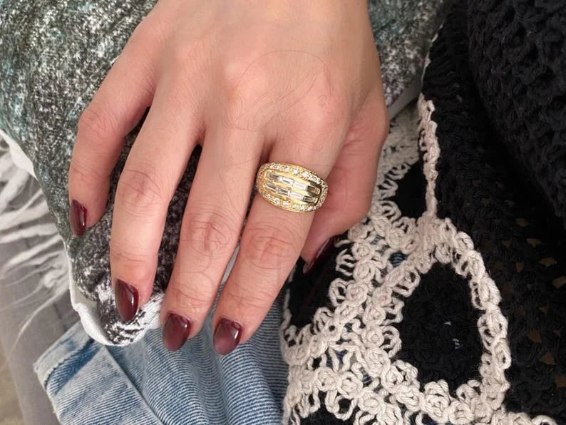 Yellow Gold Baguette Diamond Ring - 18K Yellow Gold Vintage | Briza Jewel