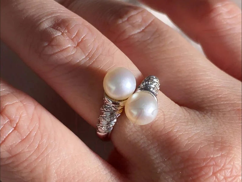 Pearl Silver Ring with Double Pearl Elegant Style | Briza Jewel