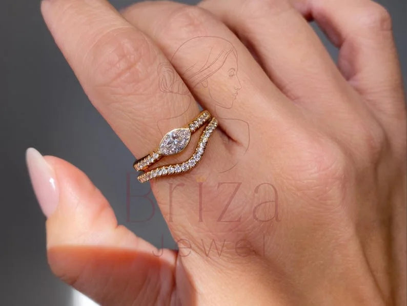 Marquise Cut Diamond Ring - Yellow Gold Pave | Briza Jewel