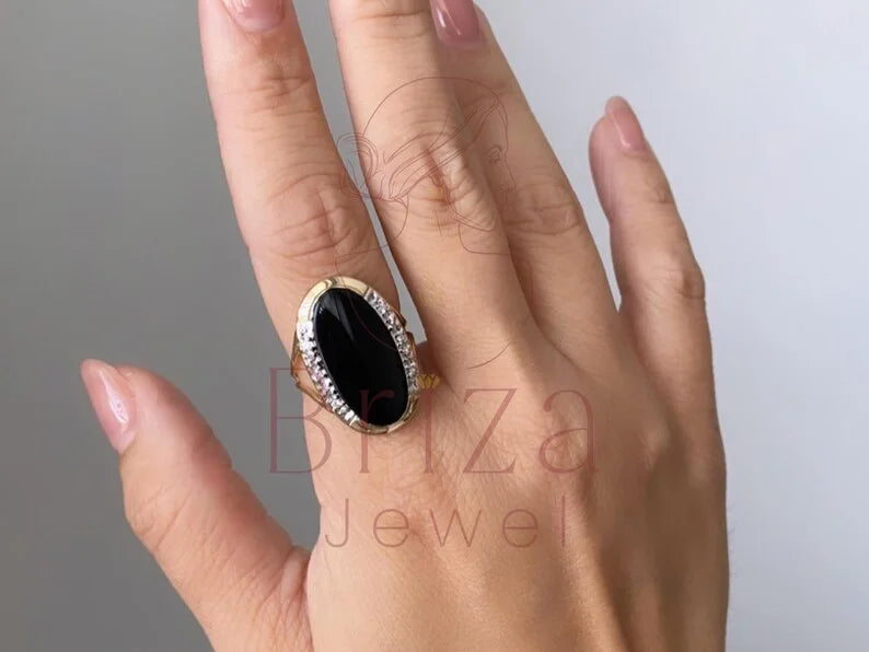 Women's Black Wedding Ring - Gold Diamond | Briza Jewel