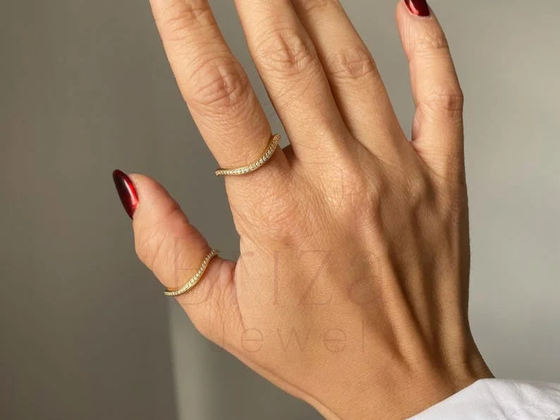 Curved Wedding Band - Diamond Pave Rings | Briza Jewel