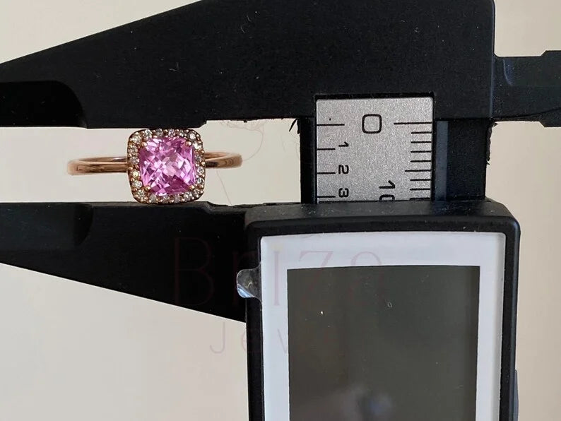 Cushion Cut Topaz Ring - Rose Gold Diamond Halo | Briza Jewel