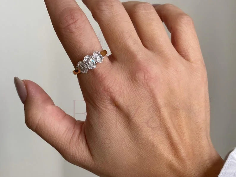 Three Stone Oval Engagement Ring - Gold | Briza Jewel