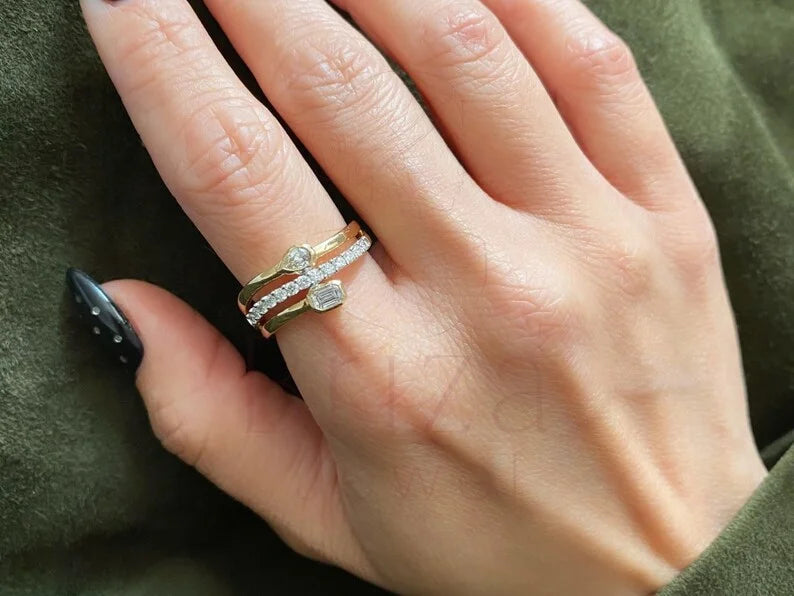 Toi Et Moi Moissanite Ring - Gold Emerald Cut | Briza Jewel
