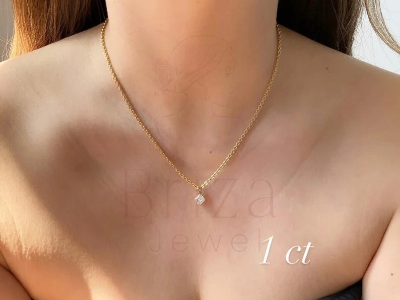 Asscher Cut Diamond Pendant - Lab Grown Gold Necklace | Briza Jewel
