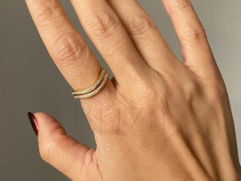 Curved Wedding Band - Diamond Pave Rings | Briza Jewel