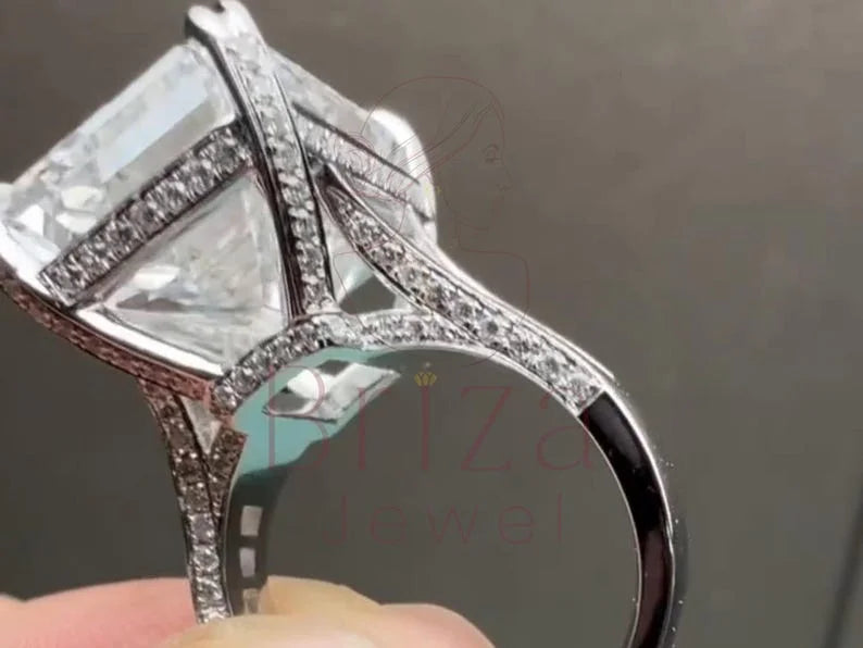 Emerald Cut Moissanite Ring | Briza Jewel