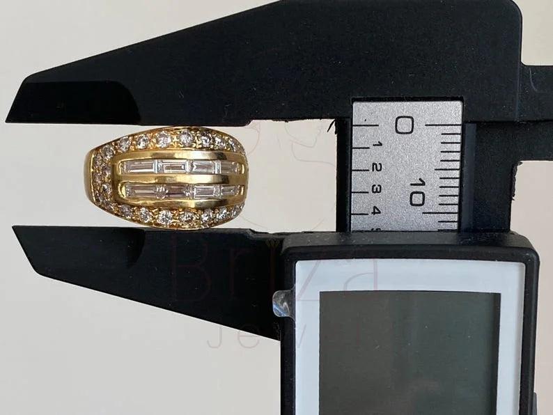 Yellow Gold Baguette Diamond Ring - 18K Yellow Gold Vintage | Briza Jewel