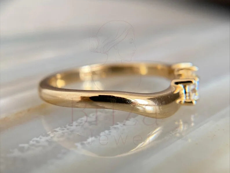 3 Stone Wedding Ring - 14K Gold Diamond Minimalist | Briza Jewel
