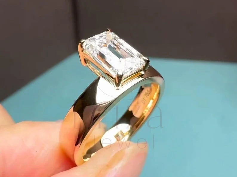 Lab Grown Engagement Ring - Emerald Cut Emerald Solitaire | Briza Jewel